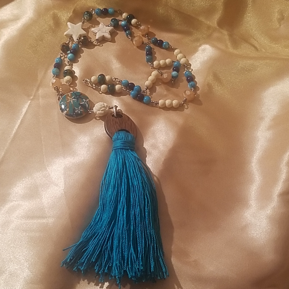 Star Fish & Turquoise Tassel Necklace